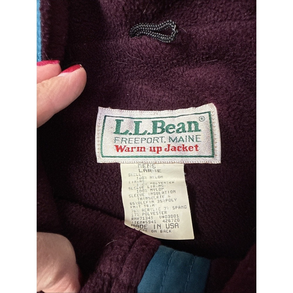 Vintage 90s LL BEAN Warm-Up Jacket Teal Maroon Liner Fleece Mens LARGE Retro 2j - Picture 4 of 10